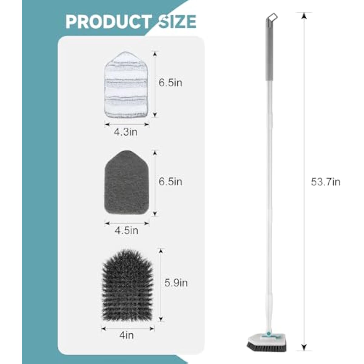 nacena Shower Scrubber with Long Handle, 3 in 1 Tile Tub Scrubber Brush with 3 Detachable Cleaning Heads Adjustable Handle Shower Cleaner Brush for Bathroom, Kitchen, Toilet, Wall, Sink, Blue White