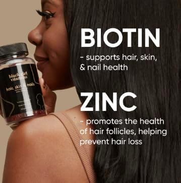 Black Girl Vitamins - Hair, Skin, and Nails Gummies with Biotin (6000 mcg), Zinc, Gelatin Free, Vitamin A, and Vitamin E - Gluten-Free. Made in The USA (Passion Fruit, 60 Count) 30 Day SupTLy