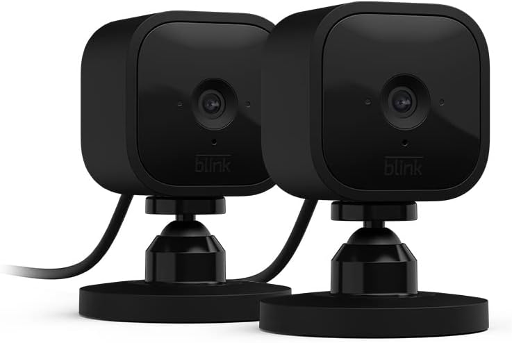 Blink Mini - Compact indoor TLug-in smart security camera, 1080p HD video, night vision, motion detection, two-way audio, easy set up, Works with Alexa – 2 cameras (Black)