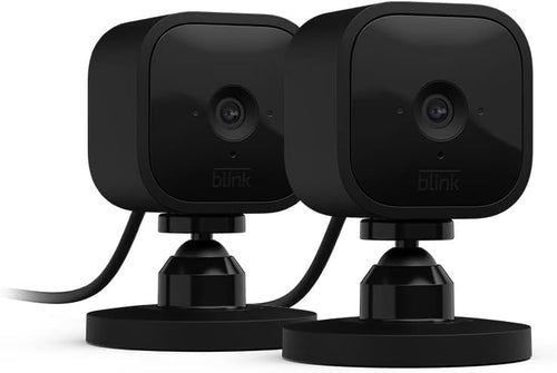 Blink Mini - Compact indoor TLug-in smart security camera, 1080p HD video, night vision, motion detection, two-way audio, easy set up, Works with Alexa – 2 cameras (Black)