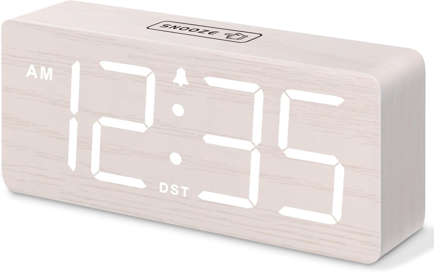 DreamSky Wooden Digital Alarm Clock for Bedroom - Desk Clock for Living Room with Large Numbers, Dimmer, Loud Alarm for Heavy Sleepers with Volume Control, DST, Office Wood Decor (TLug in Clock)