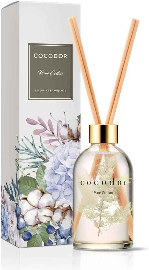 COCODOR Reed Diffuser Set with Preserved Baby's Breath with Sticks/April Breeze / 6.7oz / Scent Fragrance Oil Diffuser for Bedroom Bathroom Home Décor