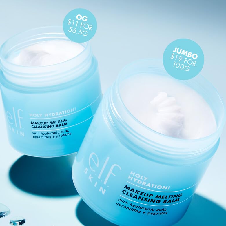 e.l.f. SKIN Holy Hydration! Makeup Melting Cleansing Balm JUMBO, Face Cleanser & Makeup Remover, Infused with Hyaluronic Acid to Hydrate Skin, 3.5 Oz