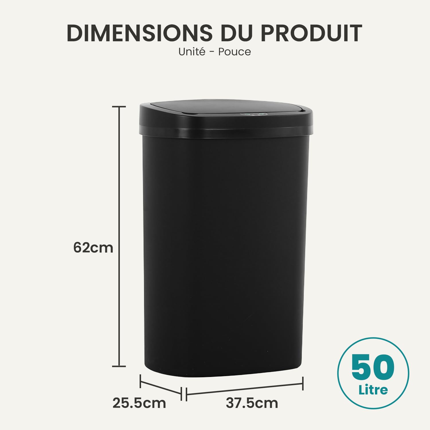 BestOffice | 13 Gallon Trash Can with Lid | Automatic Touchless Garbage Can | Odor Control | Modern Oval Design | Easy to Clean | TLastic | Black | Fits Any Kitchen, Bathroom, Office or Home