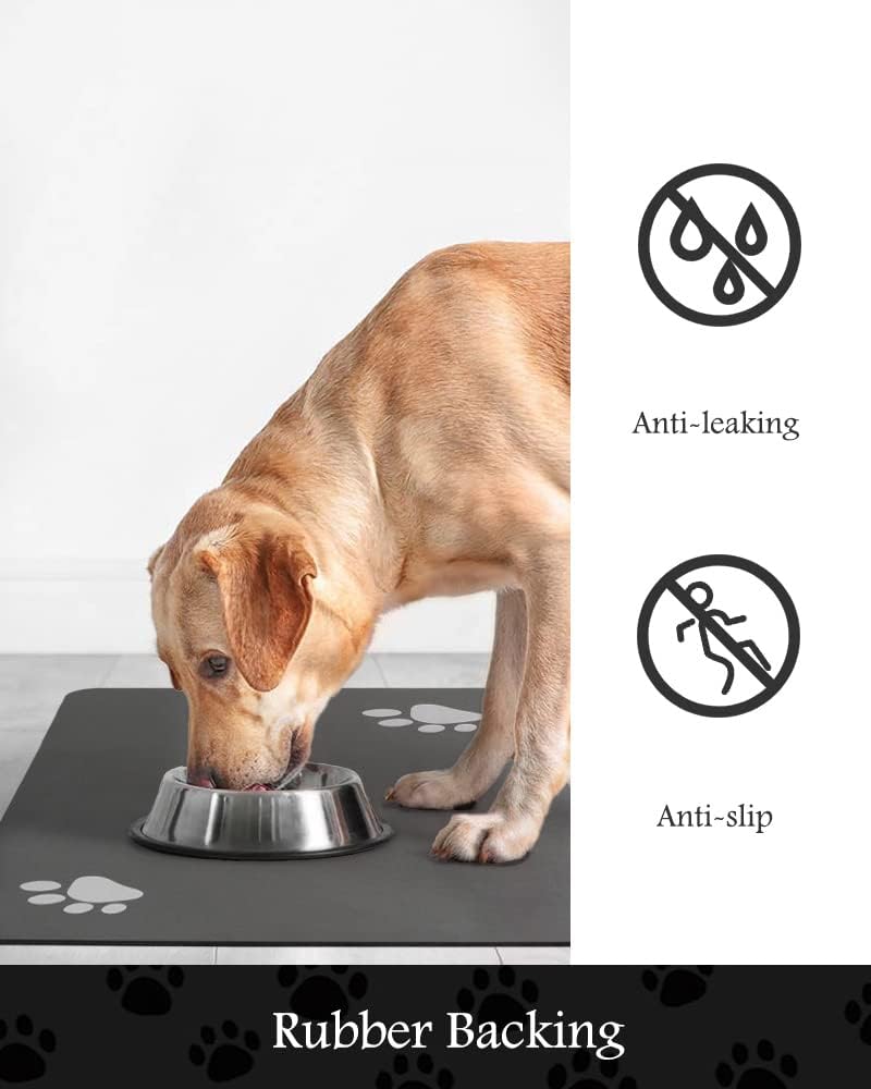 Pet Feeding Mat-Absorbent Dog Mat for Food and Water Bowl-No Stains Quick Dry Dispenser Mat-Dog Accessories Pet SupTLies-Water Bowl for Messy Drinkers（Darkgrey,12"x19"
