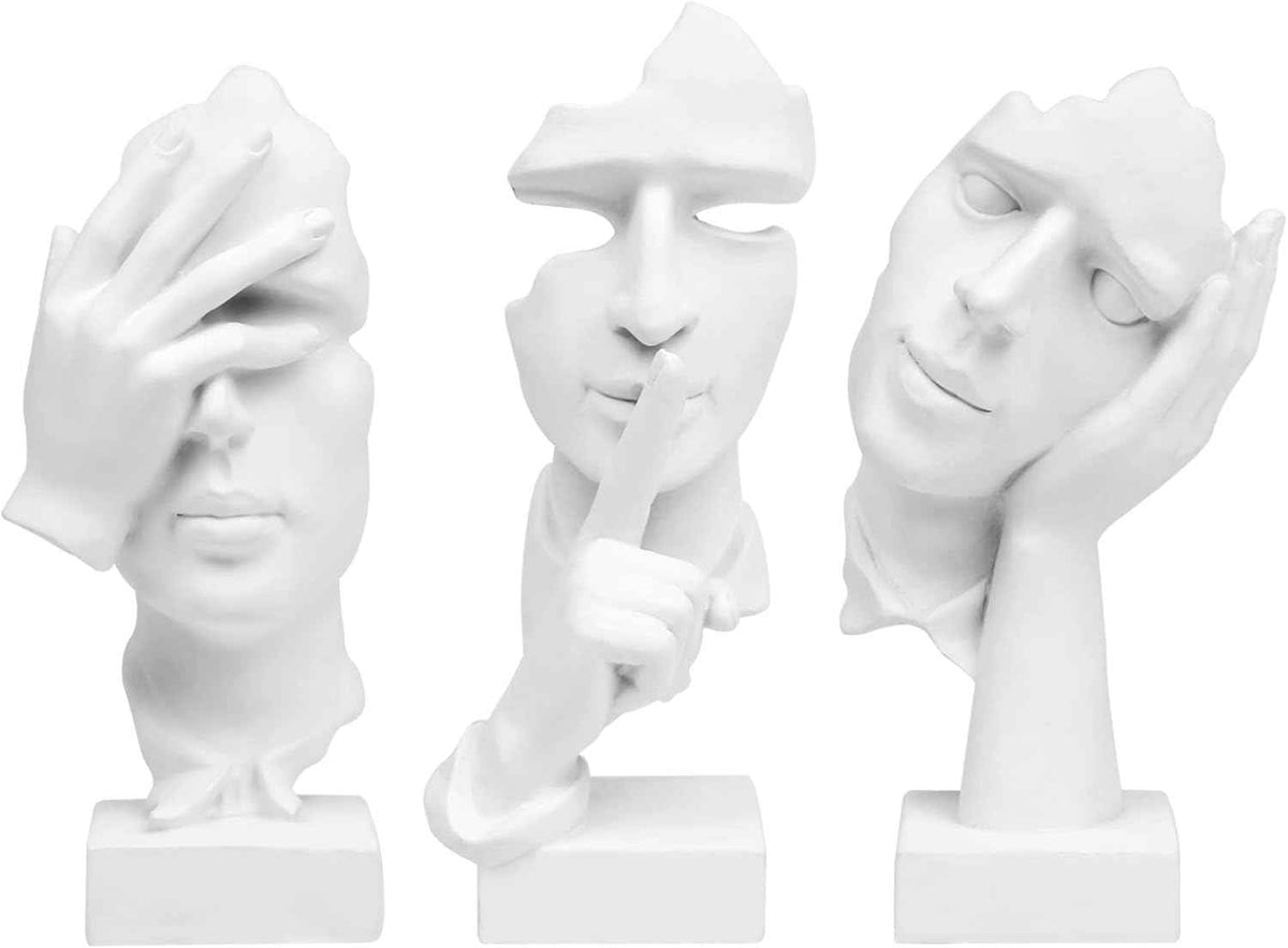 3 Pcs Thinker Statue,Modern Home Resin Sculptures,Collectible Figurines for Home Office Bookshelf Desktop Decor(Golden)