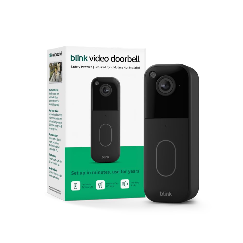 Blink Video Doorbell (newest model) – Head-to-toe HD view, two-year battery life, and simTLe setup. Required Sync Module not included – Add-On (Black)