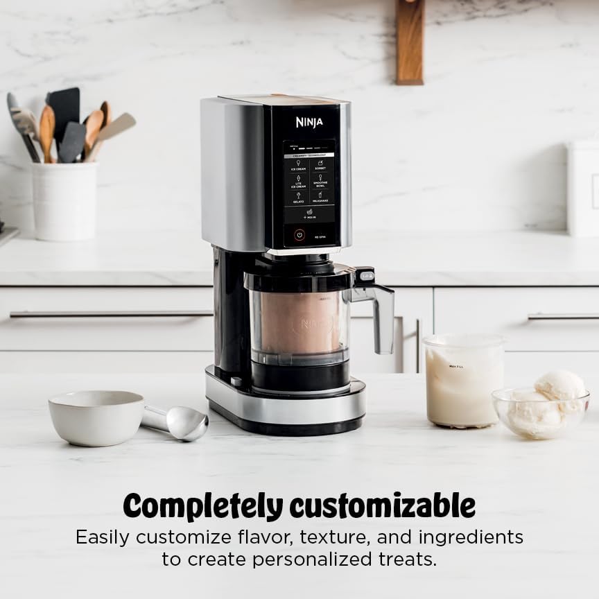 Ninja NC301 CREAMi Ice Cream Maker, for Gelato, Mix-ins, Milkshakes, Sorbet, Smoothie Bowls & More, 7 One-Touch Programs, with (2) Pint Containers & Lids, Compact Size, Perfect for Kids, Silver