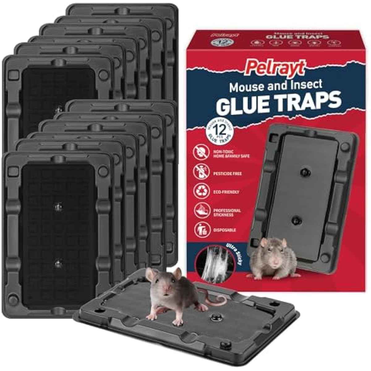 Glue Mouse Traps Indoor for Home -12 Pack Sticky MouseTraps Indoor for Safe Home Pest Control. Pre-Scented, Non-Toxic Glue Boards for Mice, Mouse & & Insects. Easy to Use