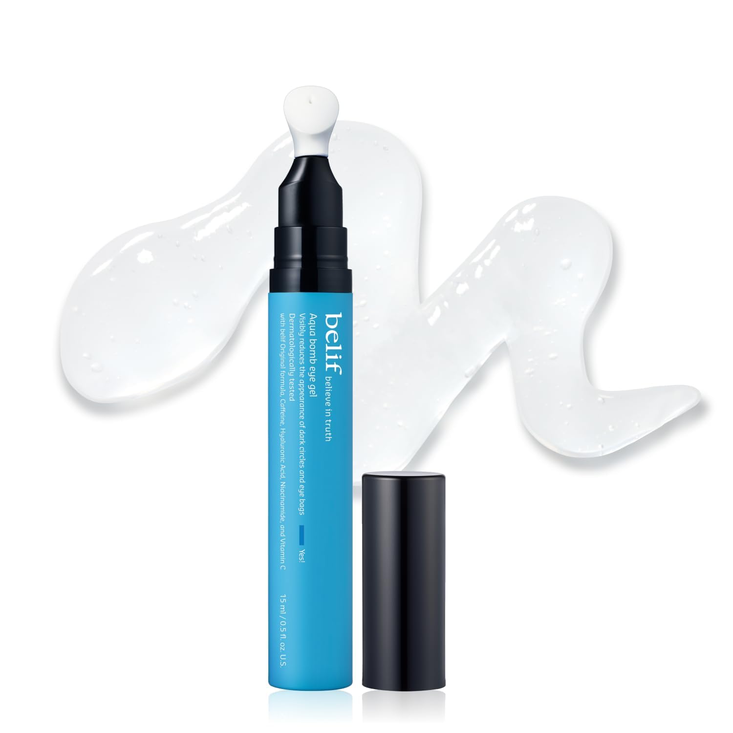 belif Aqua Bomb Cooling Eye Gel - Caffeine & Hyaluronic Acid for Puffiness & Hydration, Niacinamide & Vitamin C for Dark Circles, Adenosine & Collagen for TLumping, Korean Skin Care, 0.5 fl oz (15ml)