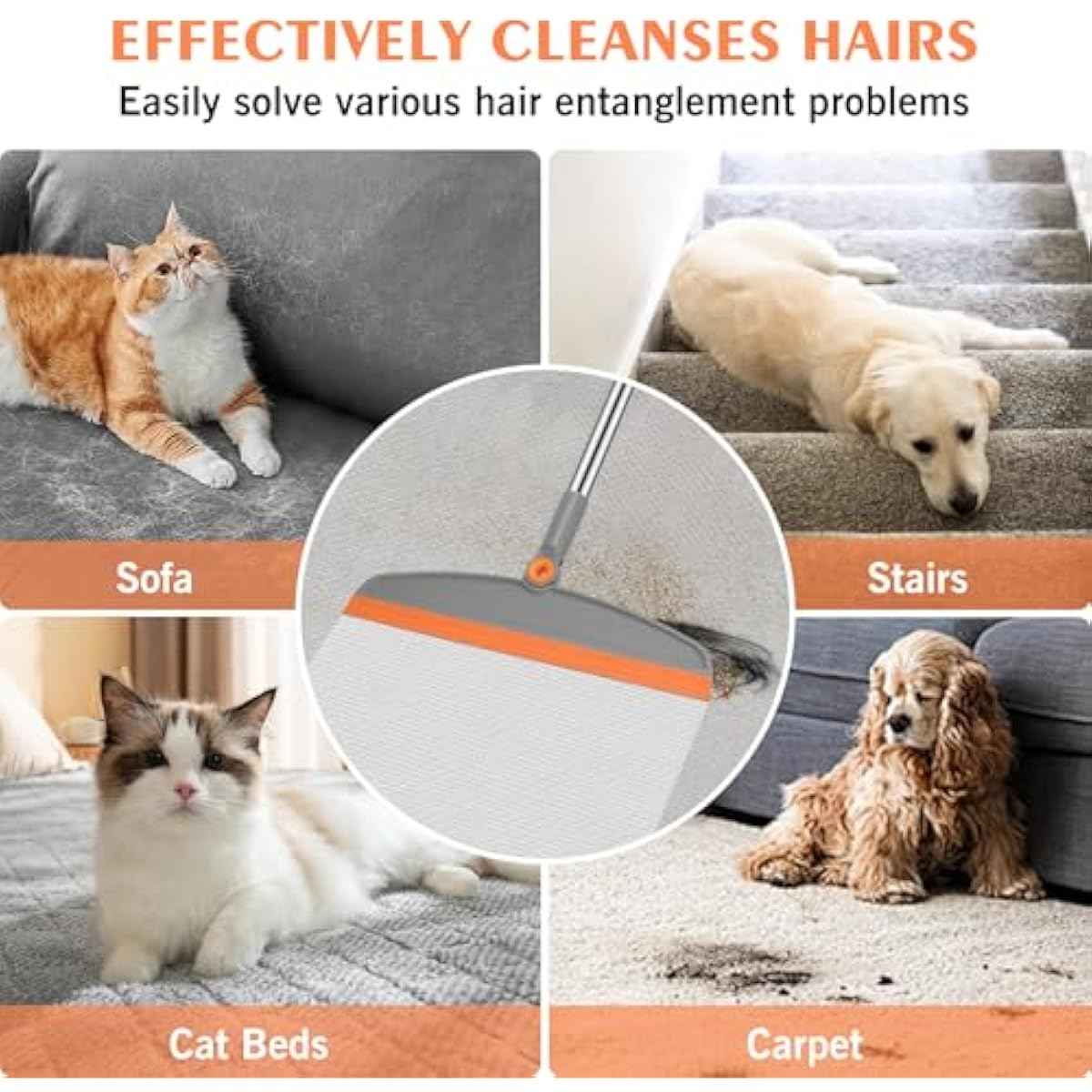 Multifunction Magic Broom, 54 Inch Adjustable Long Handle Silicone Floor Squeegee Broom, Sweep and Scrape 2 In 1 Household Cleaning Brooms for Floor, Bathrooms, Kitchens, Showers, Tile, Pet Hair,Glass