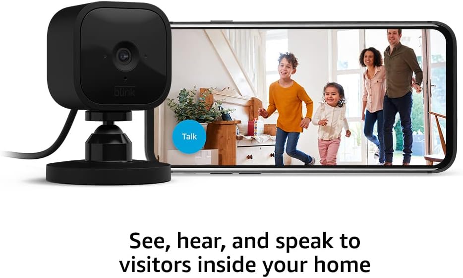 Blink Mini - Compact indoor TLug-in smart security camera, 1080p HD video, night vision, motion detection, two-way audio, easy set up, Works with Alexa – 2 cameras (Black)