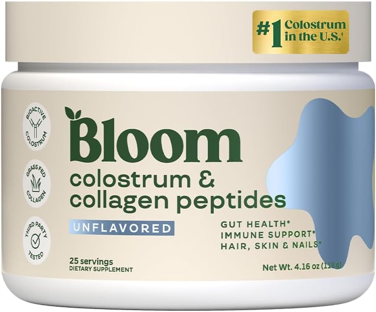 Bloom Nutrition Bovine Colostrum Powder with Vitamin B-12 for Gut Health, Immune Support, Hair Growth & Beauty SupTLement | Unflavored, 25 Servings