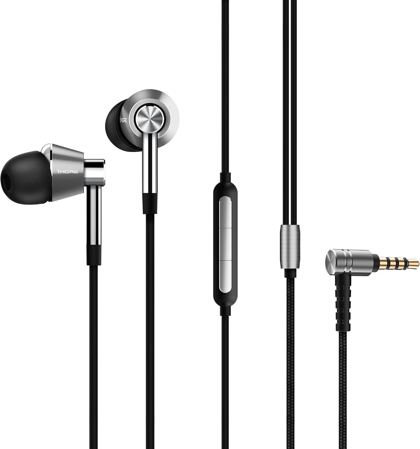 1MORE TriTLe Driver in-Ear Earphones Hi-Res Headphones with High Resolution, Bass Driven Sound, MEMS Mic, in-Line Remote, High Fidelity for Smartphones/PC/Tablet - Silver