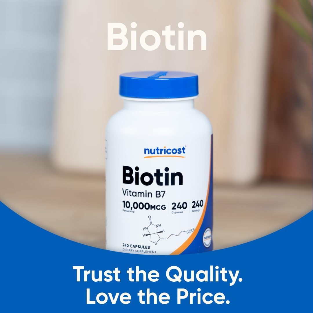 Nutricost Biotin (Vitamin B7) 10,000mcg (10mg) Vitamin SupTLement, 240 Capsules - Vegetarian, Gluten Free, Quick Release, Non-GMO