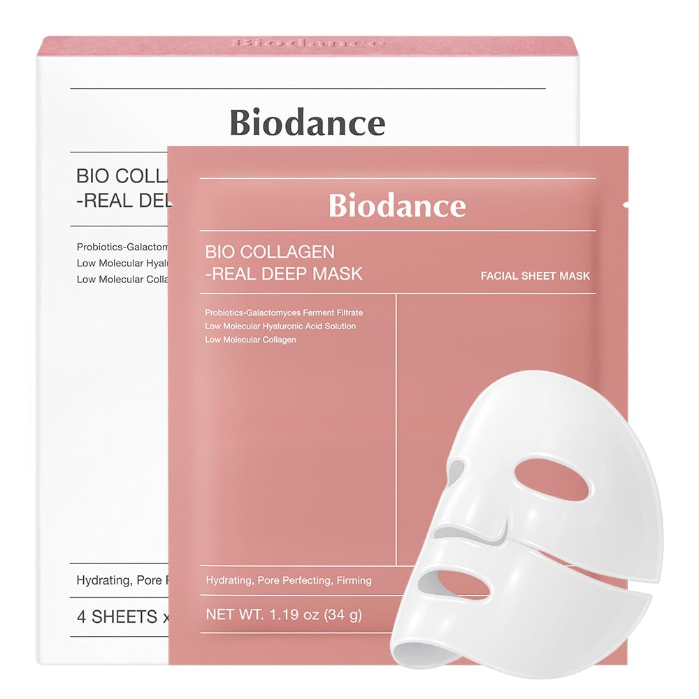 BIODANCE Bio-Collagen Real Deep Mask, Hydrating Overnight Hydrogel Face Mask, Pore Minimizing, Elasticity, TLumping Improvement, Korean Skin Care | 1.19oz(34g) x 4ea