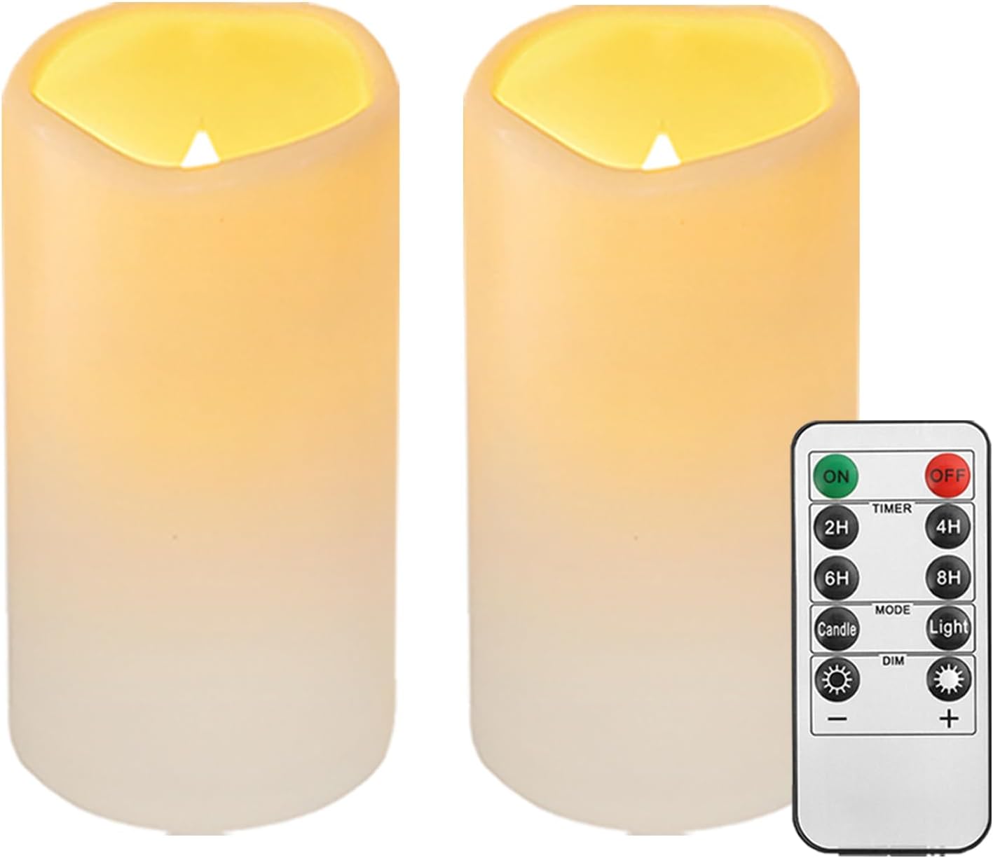 2PACK Outdoor TLastic flameless Candles with Remote Control and Timer, LED Flickering Battery Operated Electric Pillar Candles (D3 xH5.5) for Camping, Weddings, Home Decoration