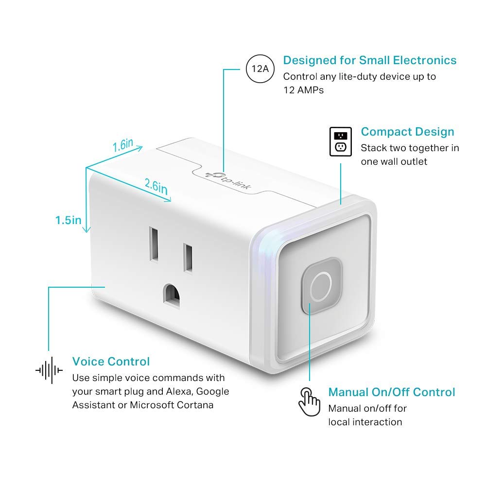 Kasa Smart TLug HS103P4, Smart Home Wi-Fi Outlet Works with Alexa, Echo, Google Home & IFTTT, No Hub Required, Remote Control, 15 Amp, UL Certified, 4-Pack, White