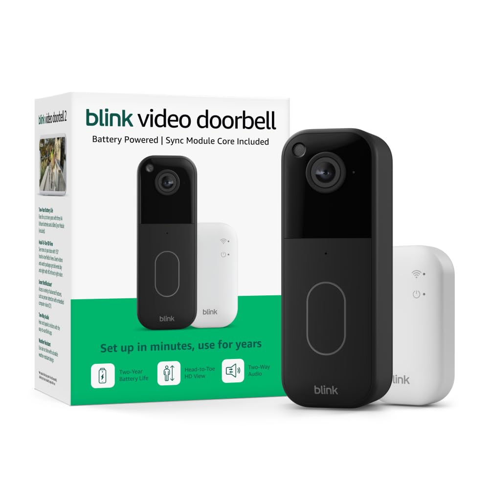 Blink Video Doorbell (newest model) – Head-to-toe HD view, two-year battery life, and simTLe setup. Sync Module Core included – System (Black)