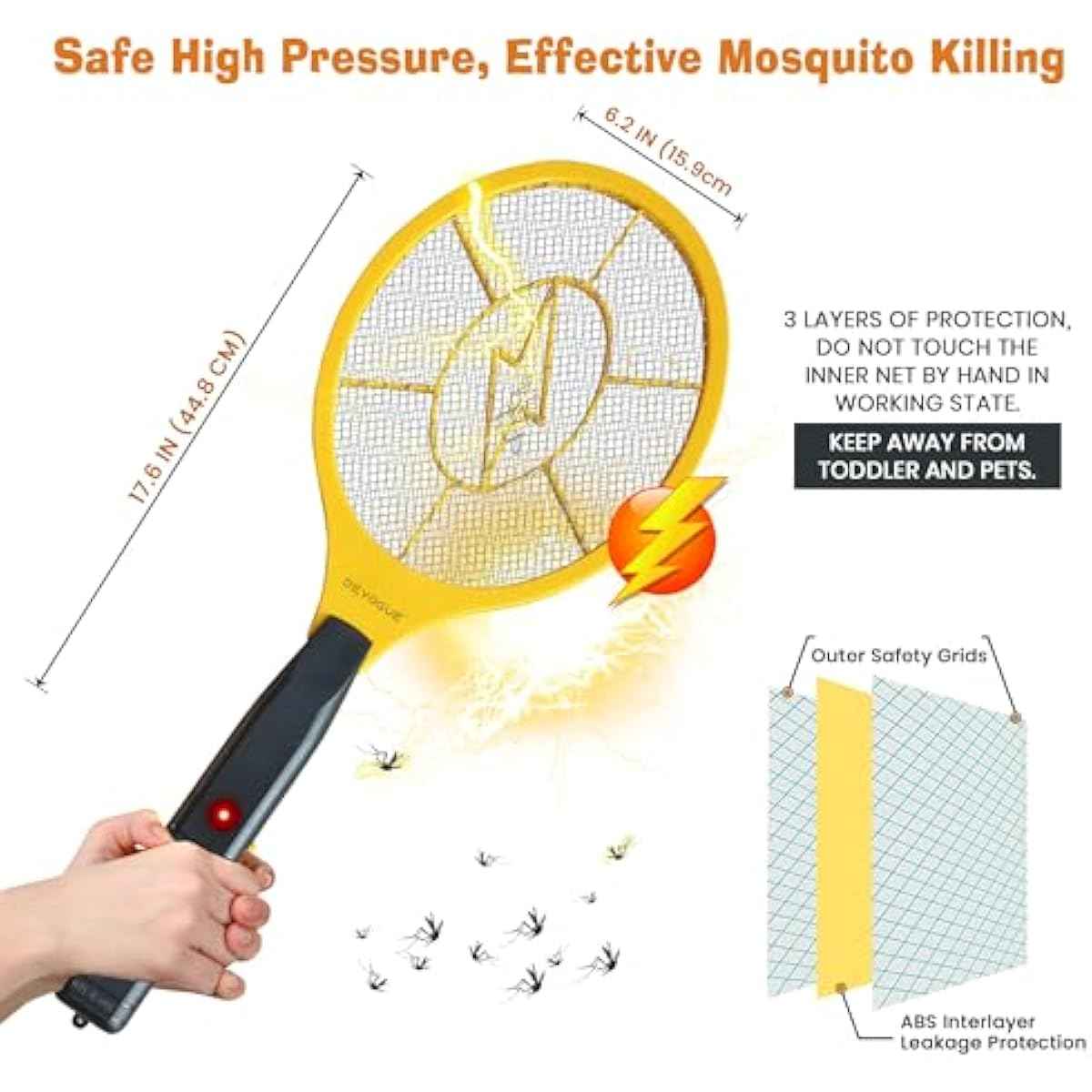 DEVOGUE® Electric Fly Swatter Bug Zapper Battery Operated Flies Killer Indoor & Outdoor Pest Control Mosquito Zapper and Insect Catcher Racket