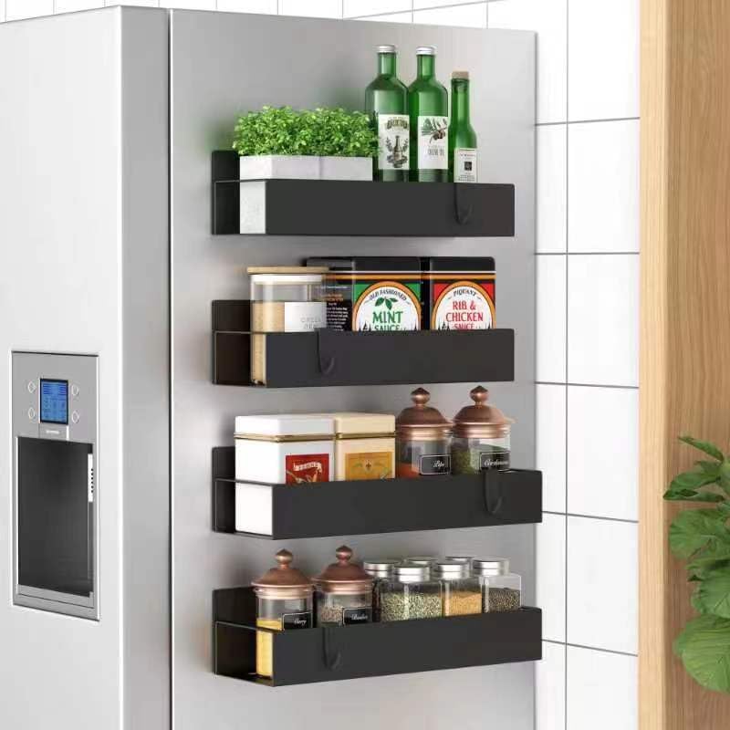 Metal 4 Pack Magnetic Spice Storage Rack Organizer for Refrigerator and Oven, Black Fridge Organizers and Storage