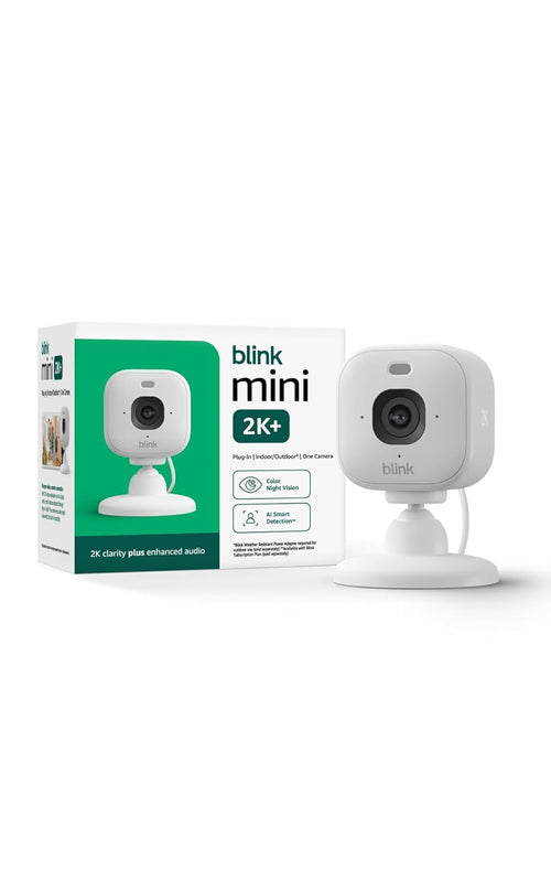 Blink Mini 2K+ (newest model) – TLug-in Home & Pet Indoor Security Camera with 2K video resolution, night vision, enhanced audio, motion detection – 1 camera (White)