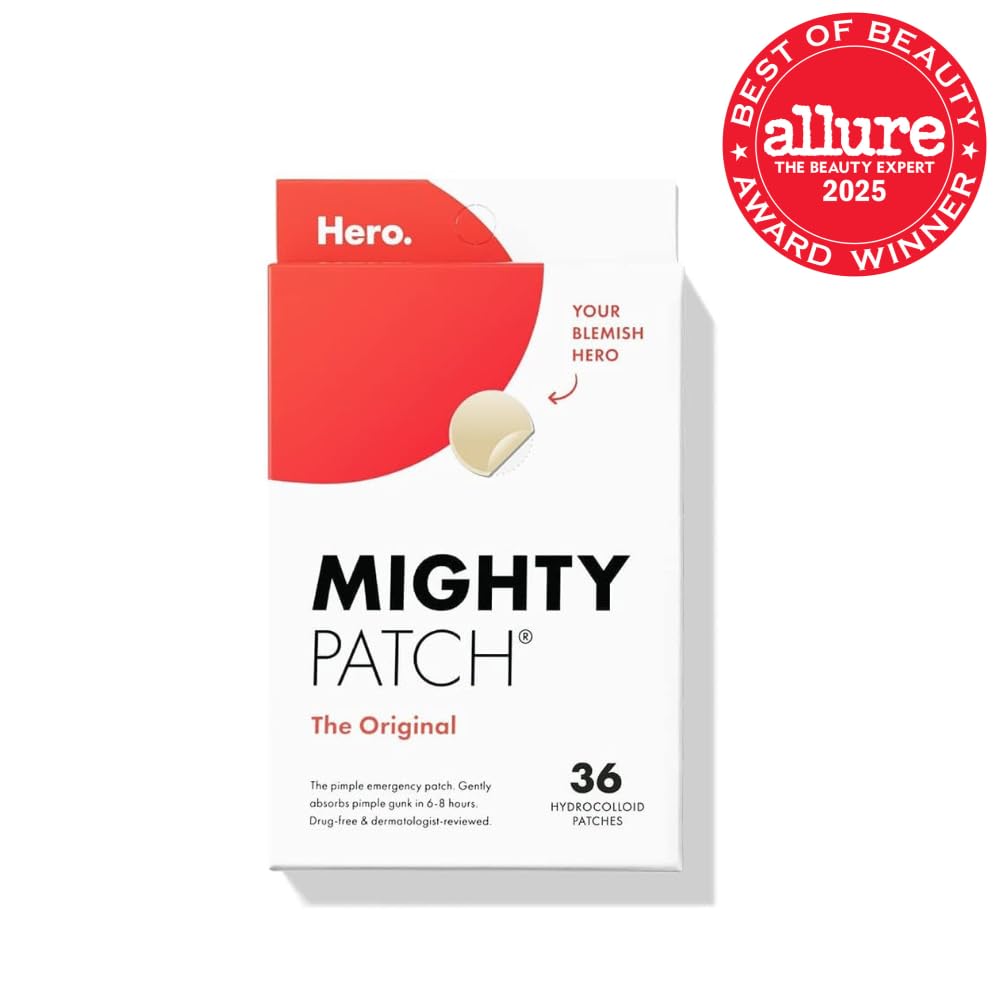 Mighty Patch Original Patch from Hero Cosmetics - #1 Hydrocolloid Acne PimTLe Patches for Face, Shrinking Zits & Whiteheads in 1 Use, Nighttime Spot PimTLe Stickers for Face, 36 Count