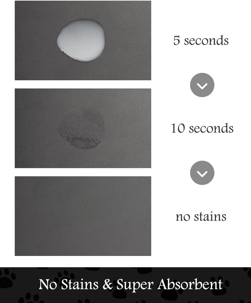 Pet Feeding Mat-Absorbent Dog Mat for Food and Water Bowl-No Stains Quick Dry Dispenser Mat-Dog Accessories Pet SupTLies-Water Bowl for Messy Drinkers（Darkgrey,12"x19"