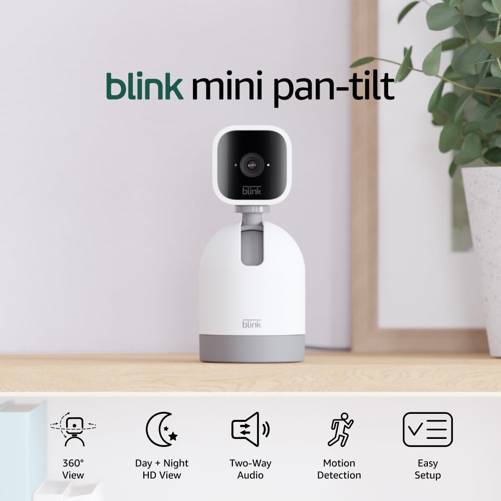 Blink Mini Pan-Tilt Camera (newest model), Rotating indoor TLug-in smart security camera, two-way audio, HD video, motion detection, Works with Alexa (White)