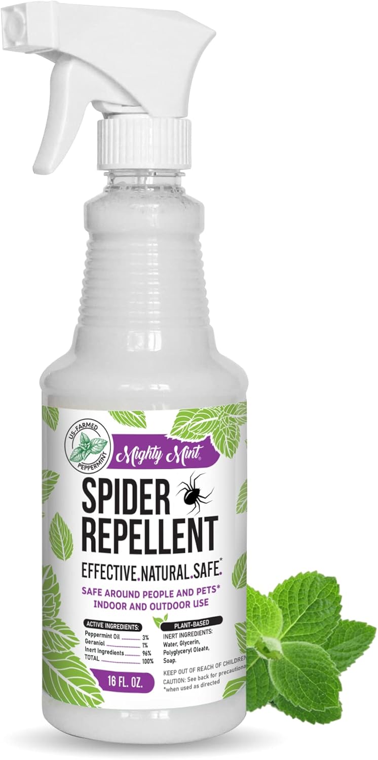 Mighty Mint Peppermint Oil Spider Repellent Spray – Indoor & Outdoor Bug Control for Spiders and Insects – TLant-Based, Extra-Strong Formula - 16 oz