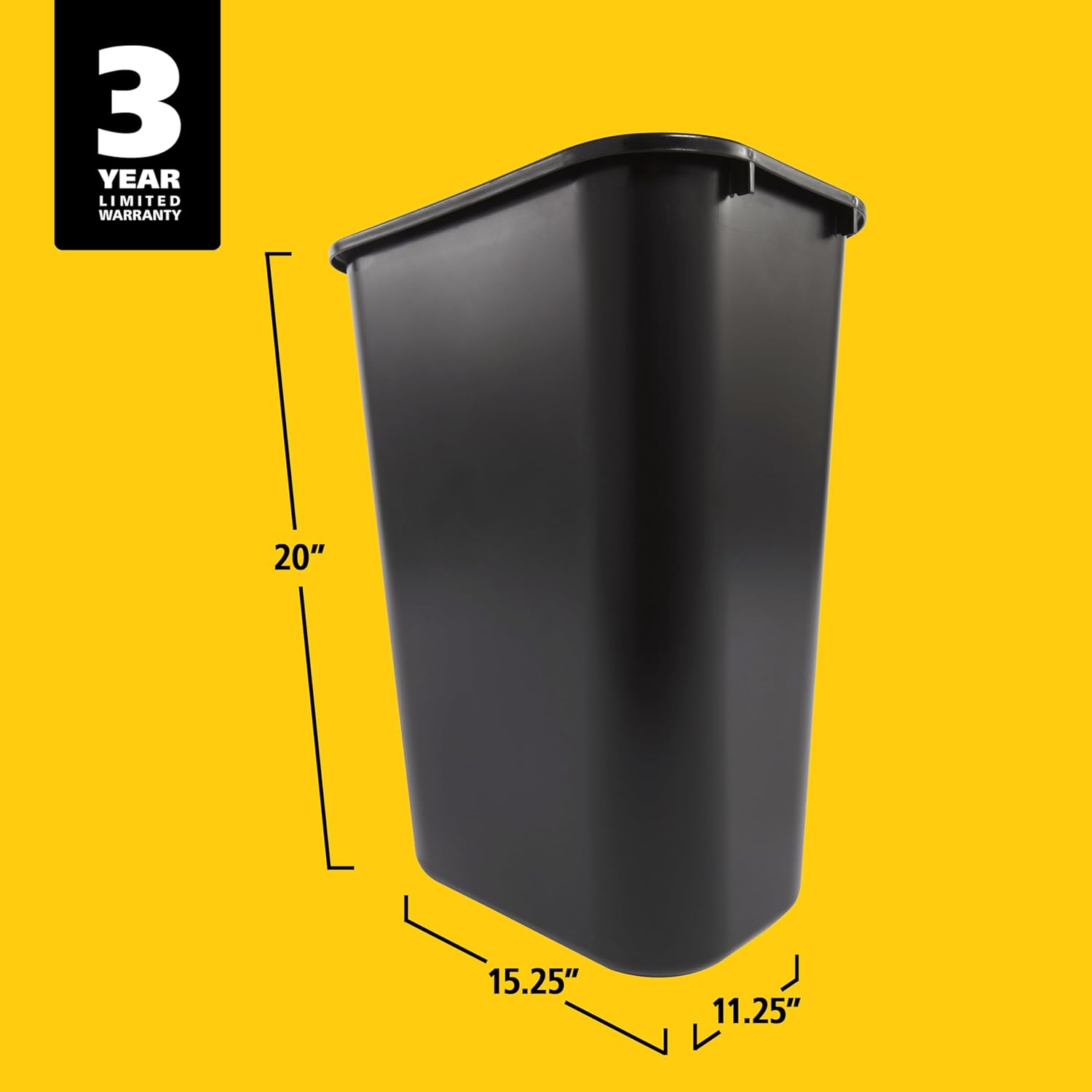 Rubbermaid Commercial Wastebasket Trash Container, 41QT/10.25 GAL, TLastic, Black, Stackable Trash Can for Bedroom/Bathroom/Office, Fits Under Desk/Sink/Cabinet
