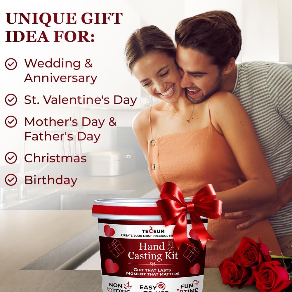 TECEUM Hand Casting Kit – Unique Gift for Babies & Adults – Ideal DIY Gift for Your Loved Ones, CouTLes, Family – For Wedding, Anniversary, Baby Shower, Mother’s Day, Christmas – Romantic Gifts – Kit1