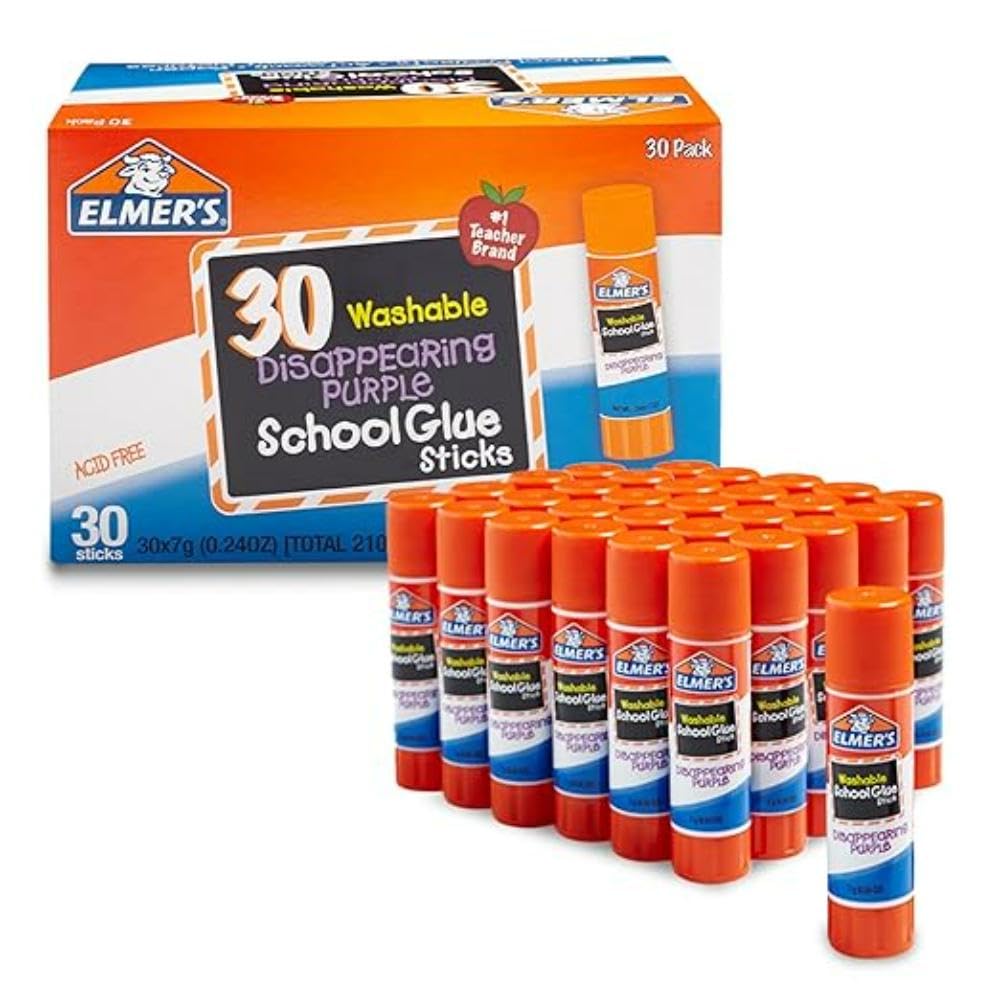 Elmer's Disappearing PurTLe School Glue Sticks, Washable, 7 Grams, 30 Count - Posters, Back to School, Bulk Pack for Classrooms, #1 Teacher Brand