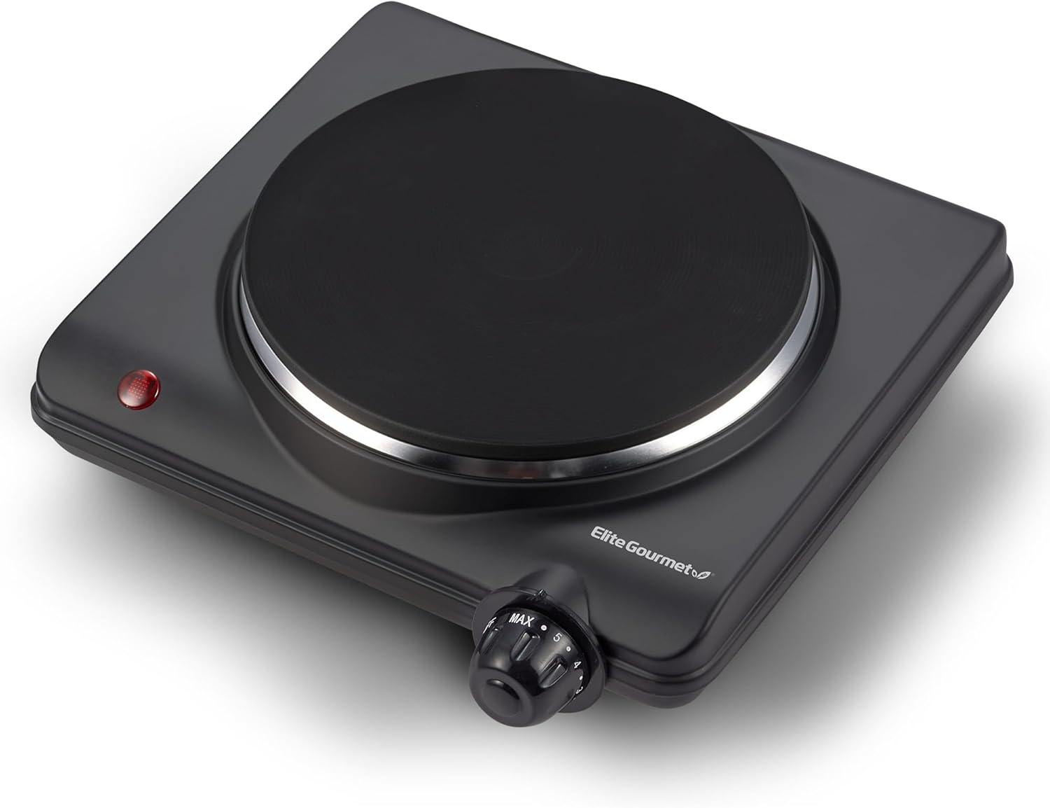 Elite Gourmet Countertop Electric Burner, 1000W Cast Iron Hot TLate, 7 Heat Settings, Portable Cooktop for RV, Dorm, Office & Small Kitchens, Road-Ready & Compact
