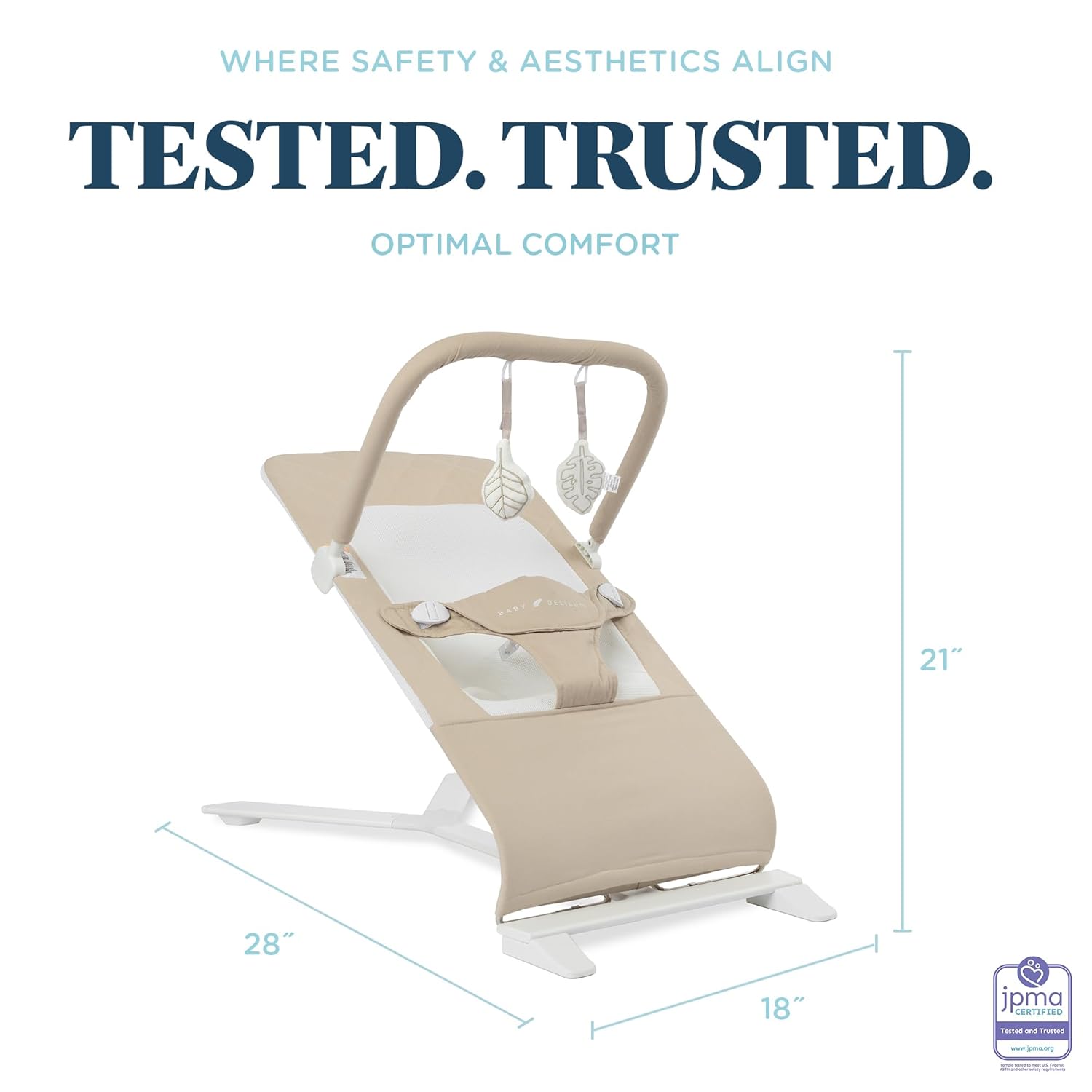 Baby Delight Alpine Deluxe Portable Bouncer, Infant, 0-6 Months, 100% GOTS Certified Cotton Fabrics, Organic Oat