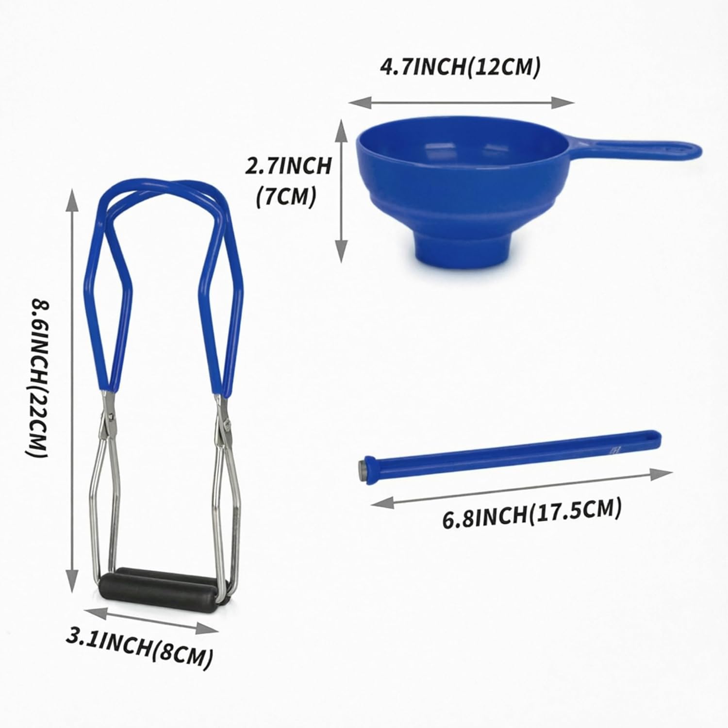 Supa Ant Canning SupTLies Starter Kit (Food Grade) - Canning Kits Set for Beginners - 3 Pcs. Including Wide Mouth Jar Funnel, Magnetic Lid Lifter, Stainless Steel Jar Lifter (Assembled in USA) Blue