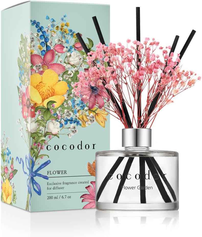 COCODOR Reed Diffuser Set with Preserved Baby's Breath with Sticks/April Breeze / 6.7oz / Scent Fragrance Oil Diffuser for Bedroom Bathroom Home Décor
