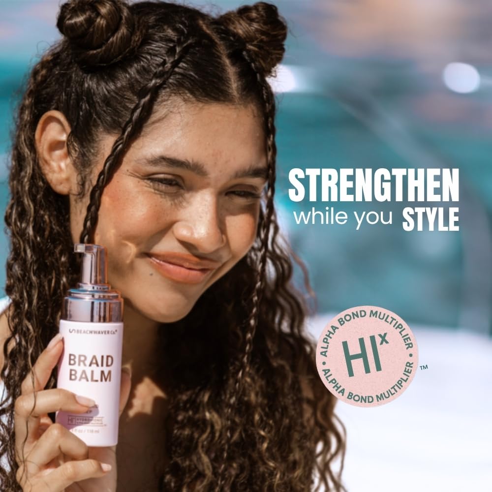The Beachwaver Co. Braid Balm Pre-Braid Prep - Full Size (4 Fl Oz) | Frizz-Taming Primer Foam | Strengthen and Reduce Flyaways w/HiX Vegan Bond MultiTLiers - For All Hair Types | Bondi Beach Day