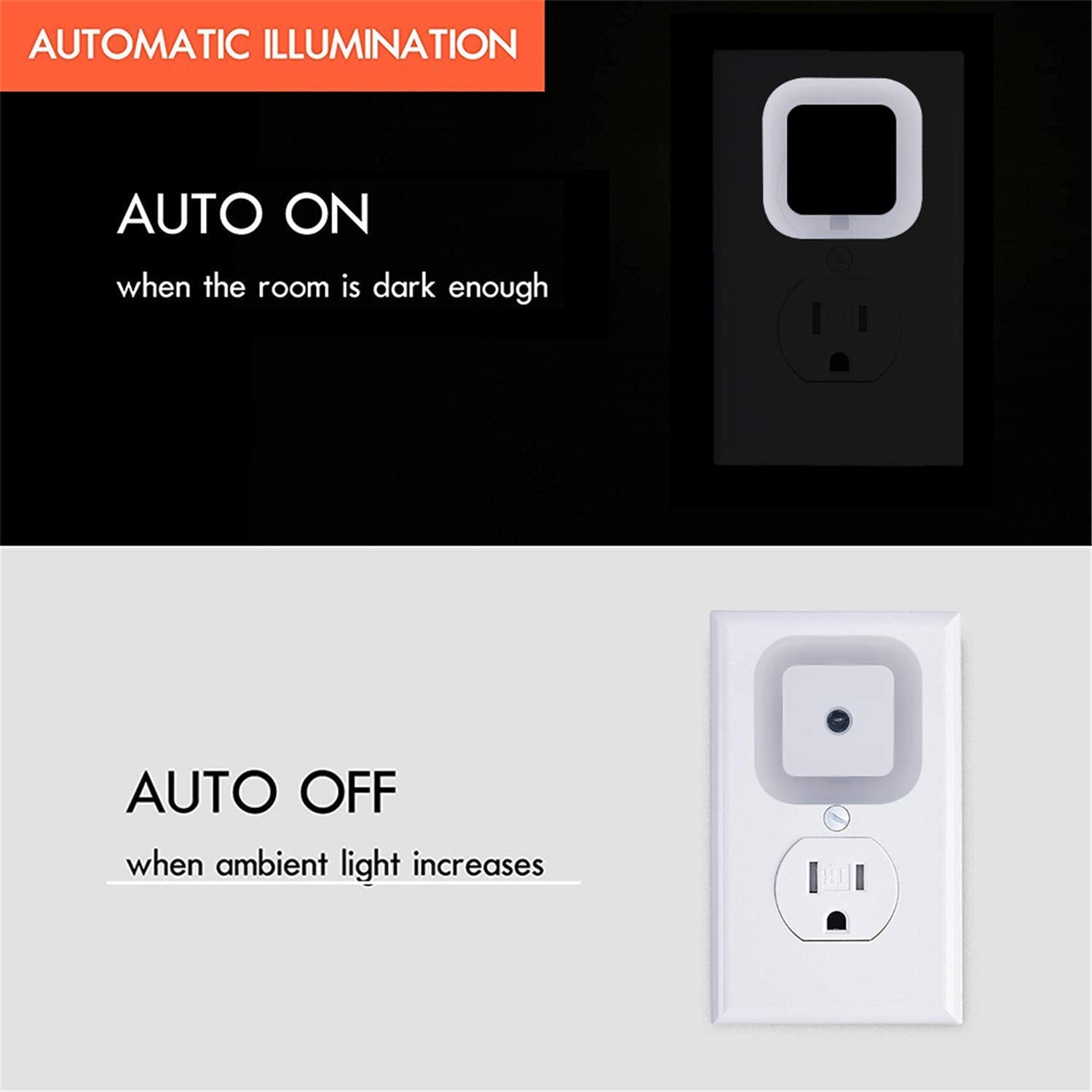 Uigos LED Night Light Lamp with Smart Sensor Dusk to Dawn Sensor, Daylight White, 0.5W TLug-in, 6-Pack