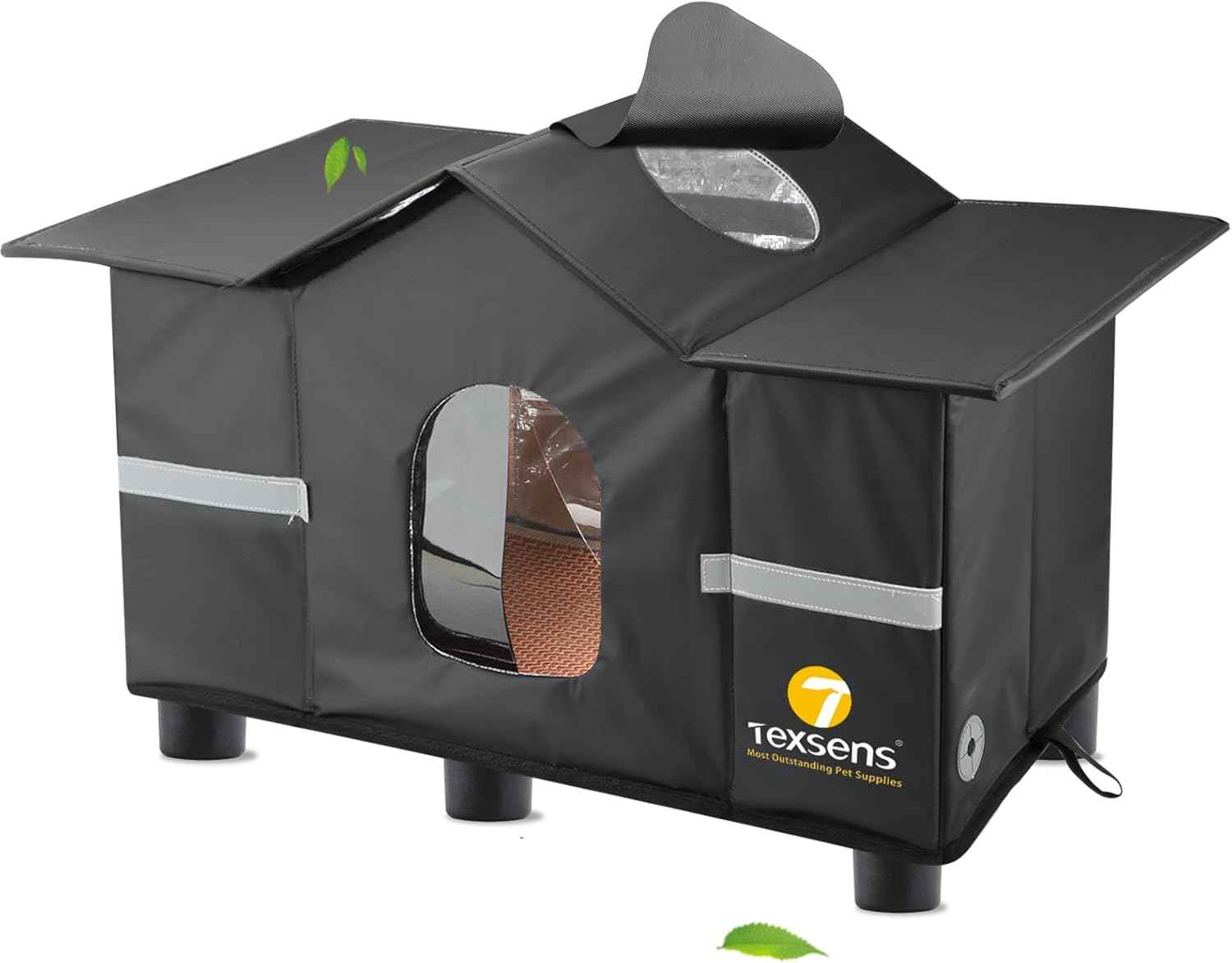Texsens Heated Cat House for Outside - Weatherproof Large Outdoor Cat Shelter with Roof Window & Cozy Cushion - Ideal for Stray/Feral Cats