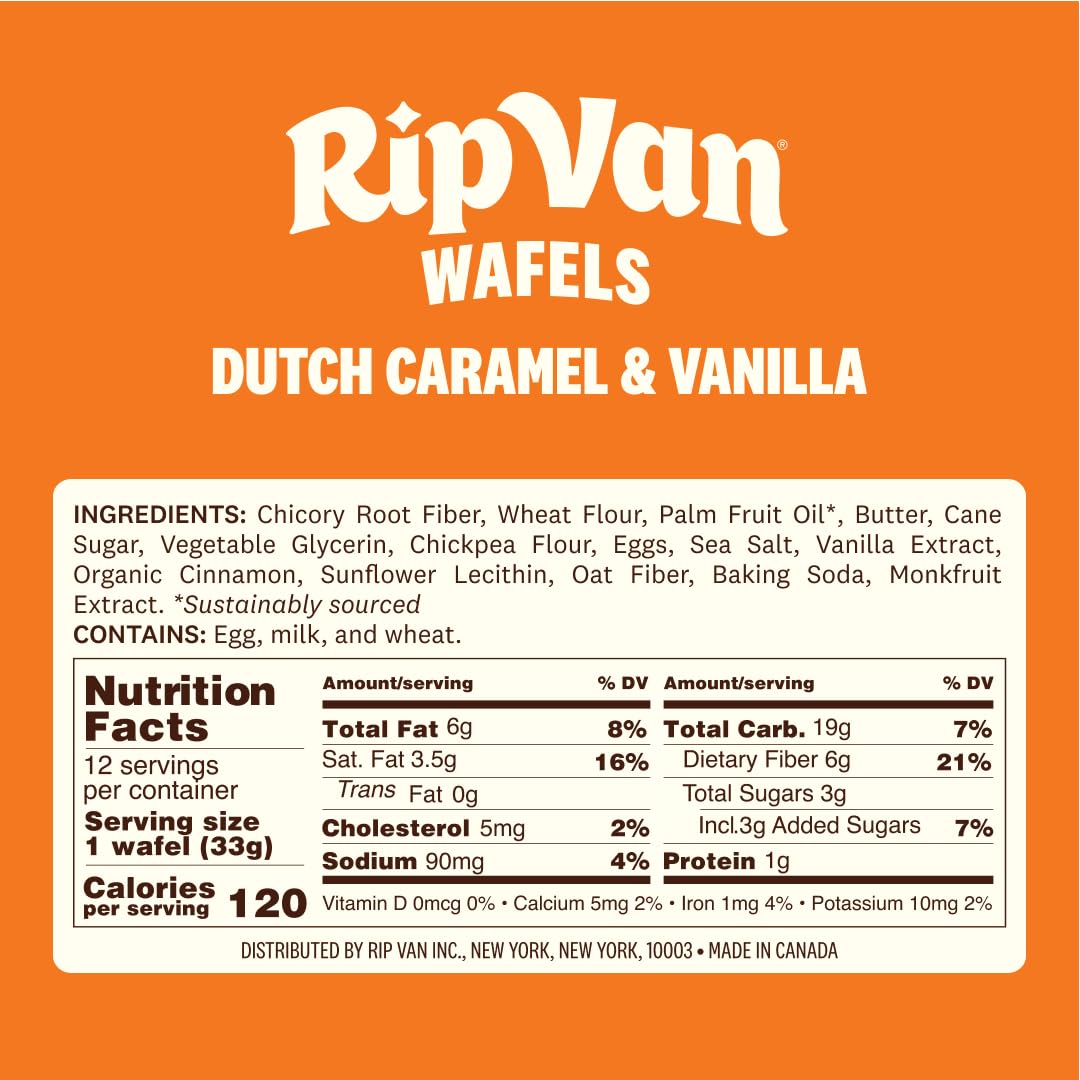 Rip Van Wafels Dutch Caramel & Vanilla Stroopwafels, Healthy Snacks, Non-GMO, Low Calorie, Low Sugar (3g), Office Snacks, Keto Friendly, 12 Count