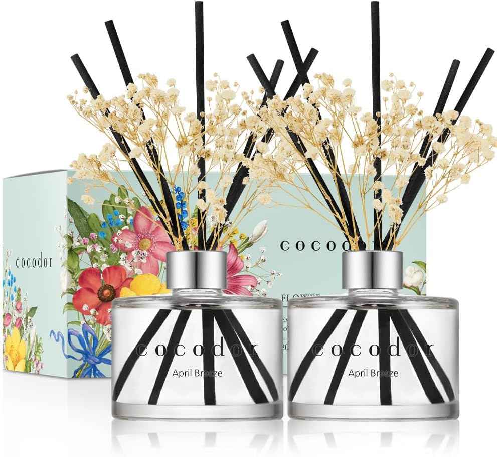 COCODOR Reed Diffuser Set with Preserved Baby's Breath with Sticks/April Breeze / 6.7oz / Scent Fragrance Oil Diffuser for Bedroom Bathroom Home Décor