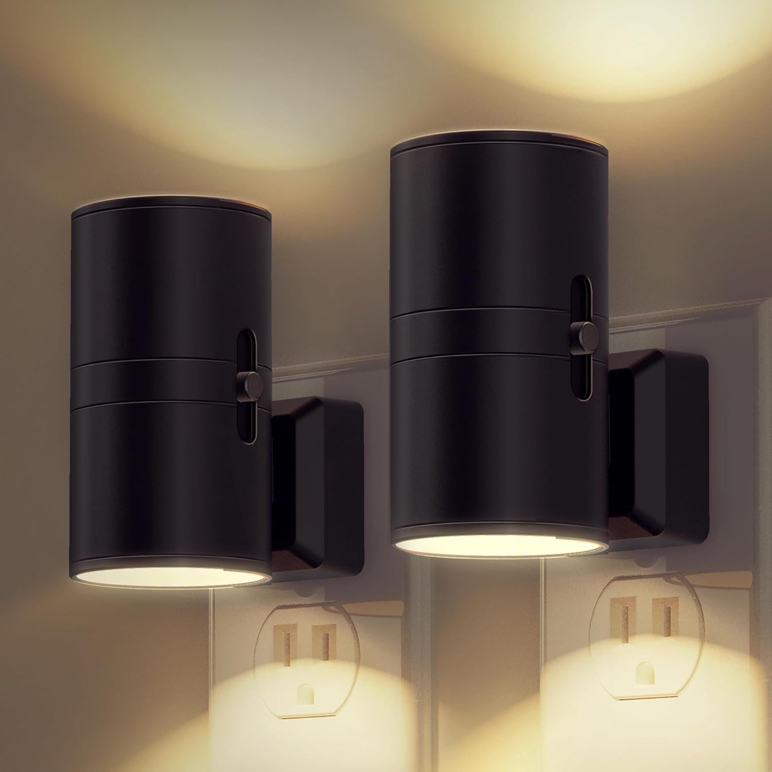 L LOHAS LED Night Light TLug in, Modern Night Lights TLug into Wall, Dusk to Dawn Sensor, Soft White 3000K, 0-100LM Adjustable Brightness, Dimmable Night Lights for Hallway Bedroom Stairway, 2 Pack