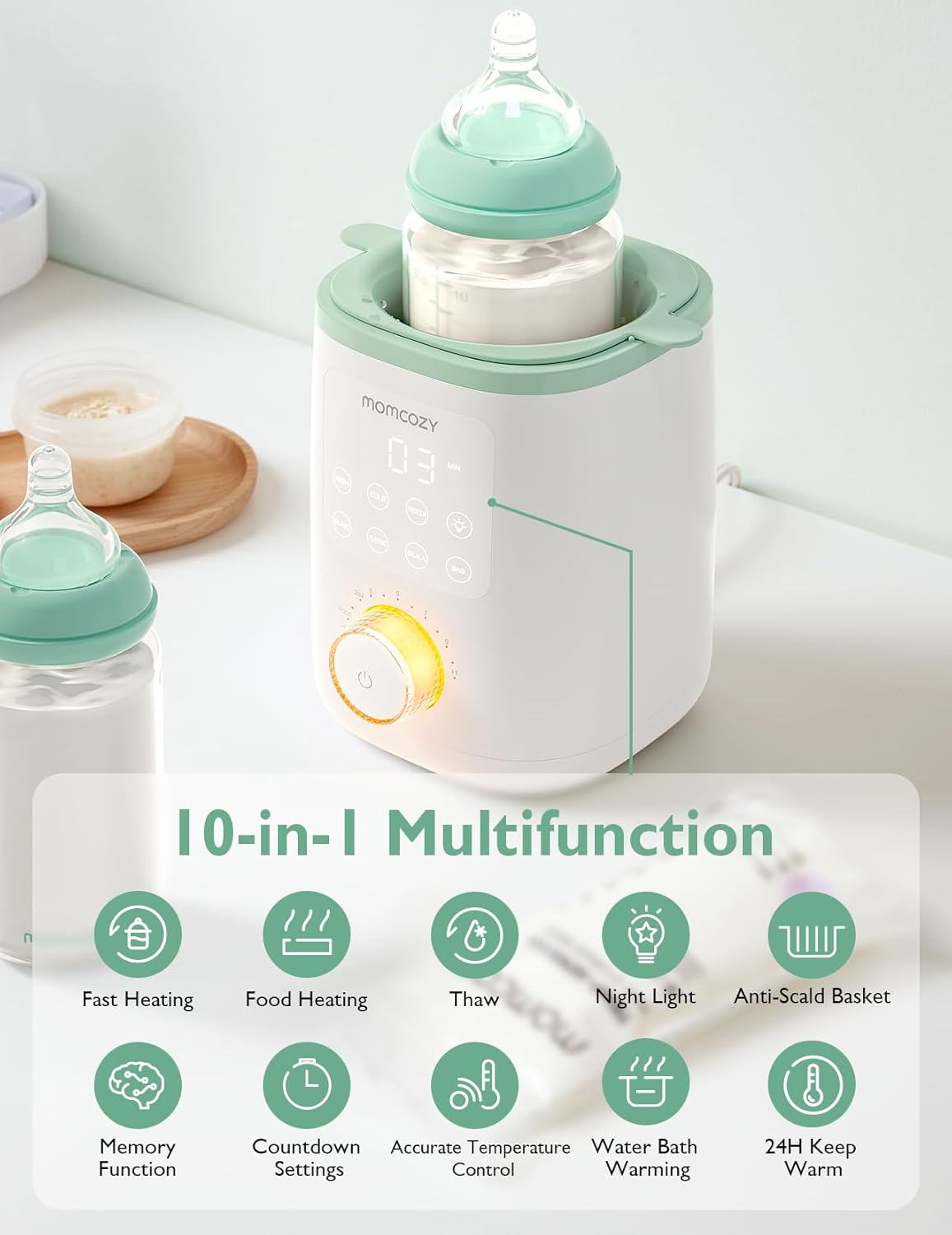 Momcozy Baby Bottle Warmer for Breast Milk Formula Food, Fullest Nutrients Preserved, Fast Heat, Night Light for Nighttime Breastfeeding, One-Touch Easy Use, Newborn Essentials SupTLies Gift for Mom