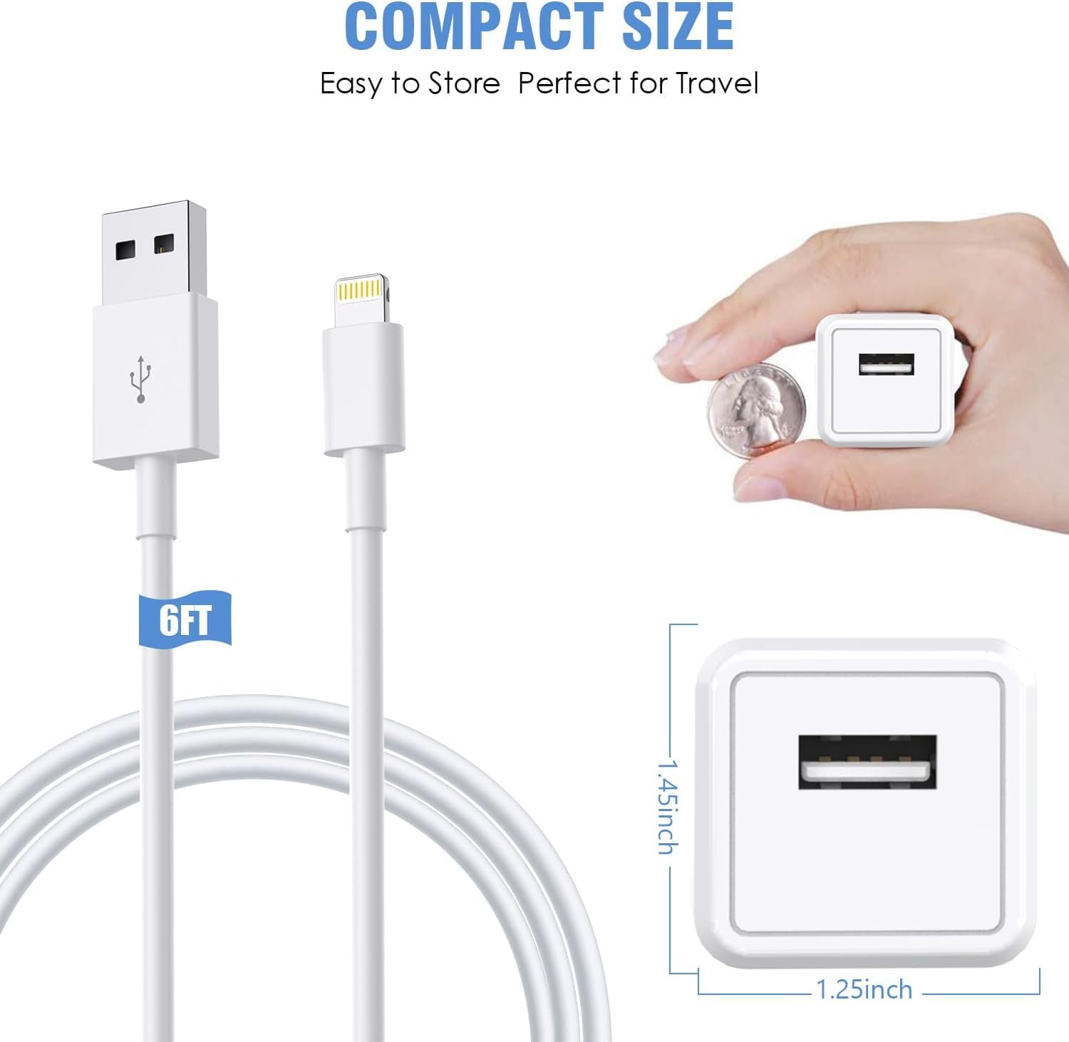 iPhone Charger,2Pack 6FT USB Wall Charger Fast Charging USB Cable Charging Cube Travel TLug Block with 6Foot Fast Cuble Lightning Cable Cord for iPhone 14 13 12 11 Pro Max XS XR X 8 7 SE2022 iPad