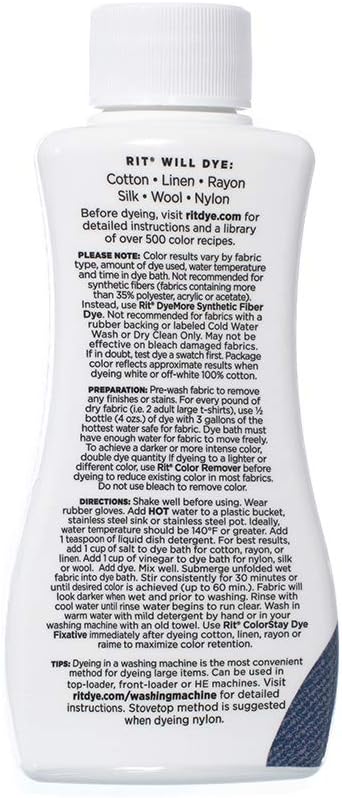 Rit Dye – Liquid Fabric Dye for Crafting, Clothing, and Décor – 8 oz. Bottle – Black (Gloves Included)