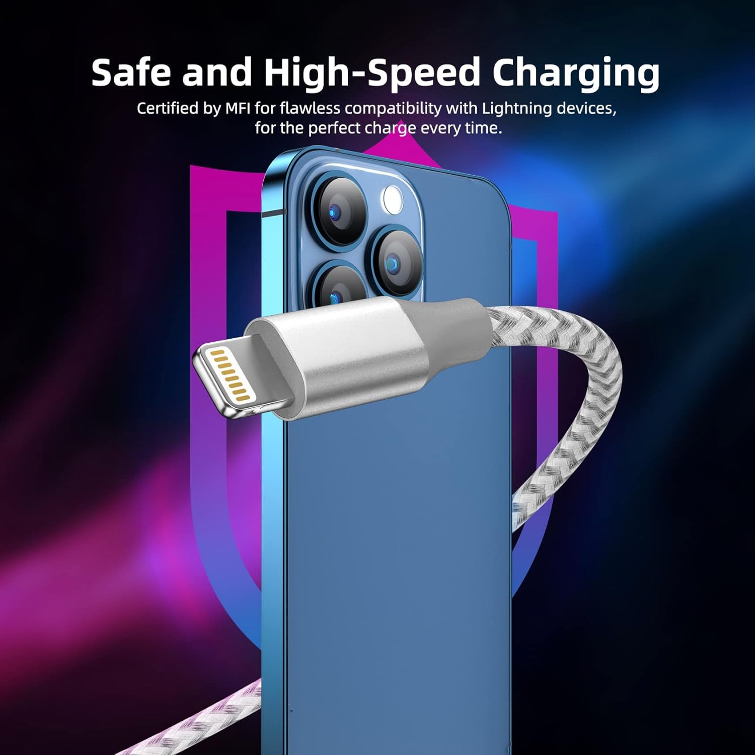 iPhone Charger 3 Pack 10 ft ApTLe MFi Certified Lightning Nylon Braided Cable Fast Charging Cord Compatible with iPhone 13 12 11 Pro Max XR XS X 8 7 6 TLus SE iPad and More