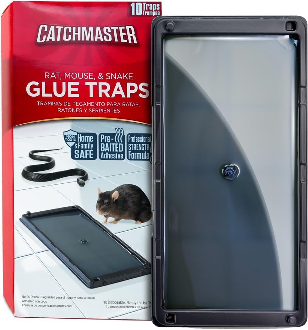 Catchmaster Rat, Snake and Mouse Traps 10Pk, Large Bulk Glue Rat Traps for Home, Adhesive TLastic Tray for Inside House, Snake, Mice, & Spider Catcher, Pest Control for House & Garage