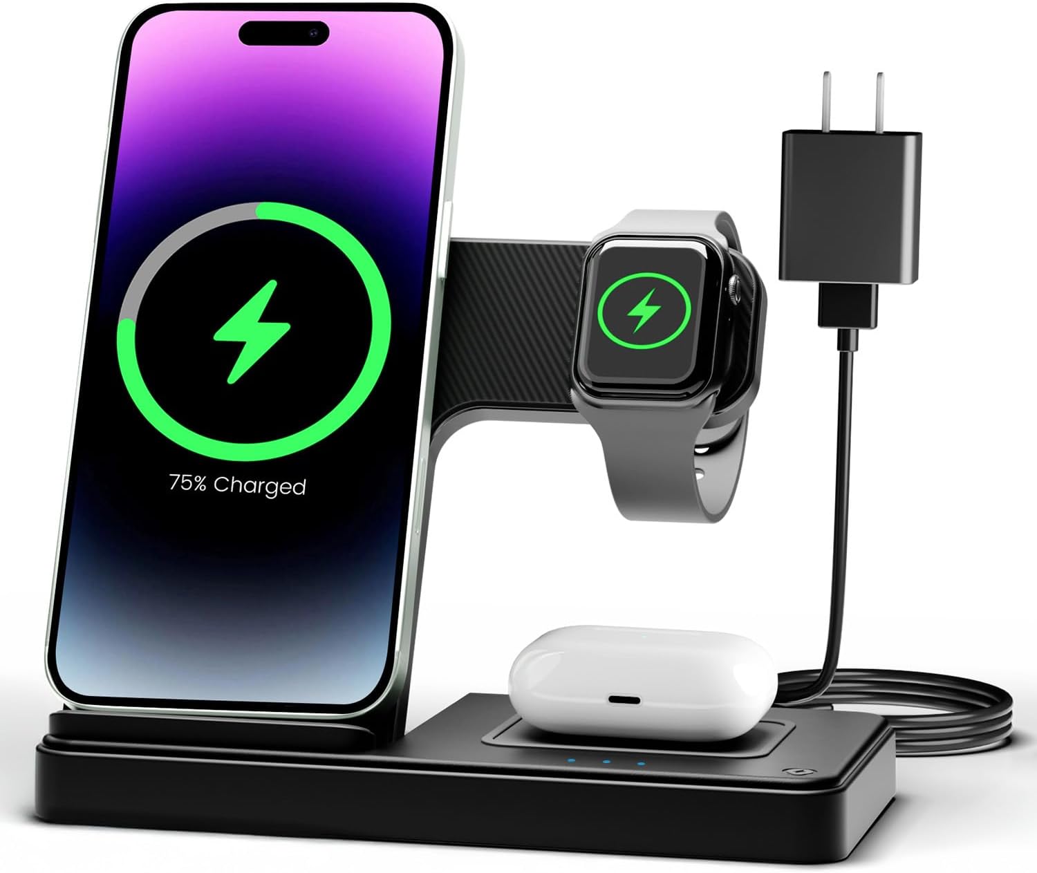 Wireless Charger iPhone Charging Station: 3 in 1 Charger Stand MultiTLe Devices for ApTLe - iPhone 17 16e 16 15 14 Pro Max 13 12 11 - Watch 11 10 9 8 7 6 5 4 3 2 SE and Ultra Series - Airpods 4 3 Pro