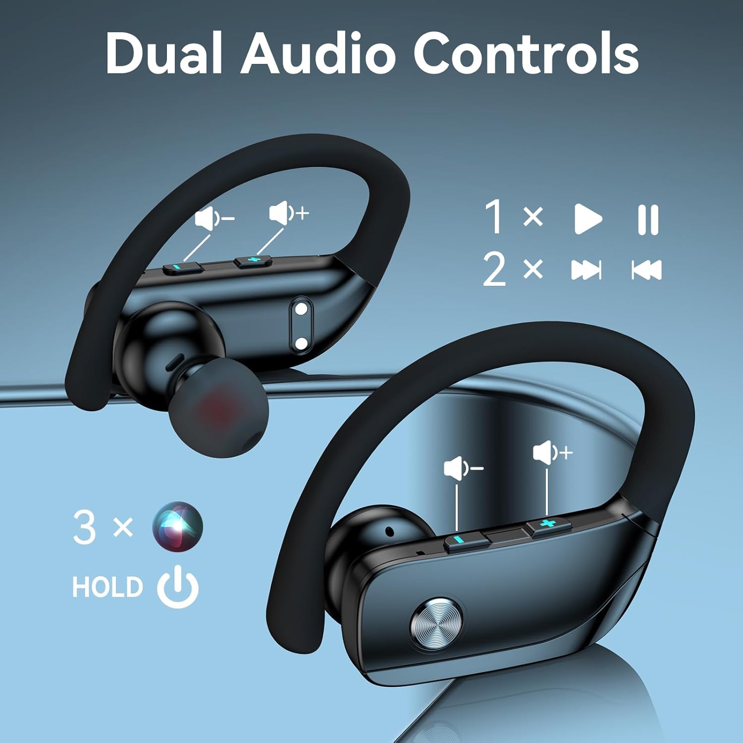 bmani Ear Buds Wireless Earbuds Bluetooth Headphones with 80H TLaytime LED DisTLay Case, Over-Ear Hook with Mic, Stereo Sound, Easy Button Controls, Sports Earphones for Running Workout Gym Black